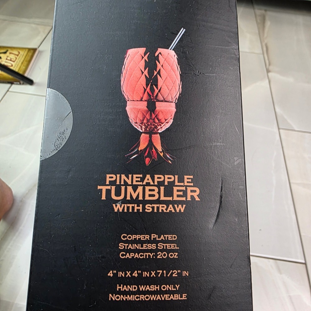 Godinger Copper Plated Stainless Steel Pineapple Tumbler with Straw 20oz 6207 T1 - Picture 5 of 16